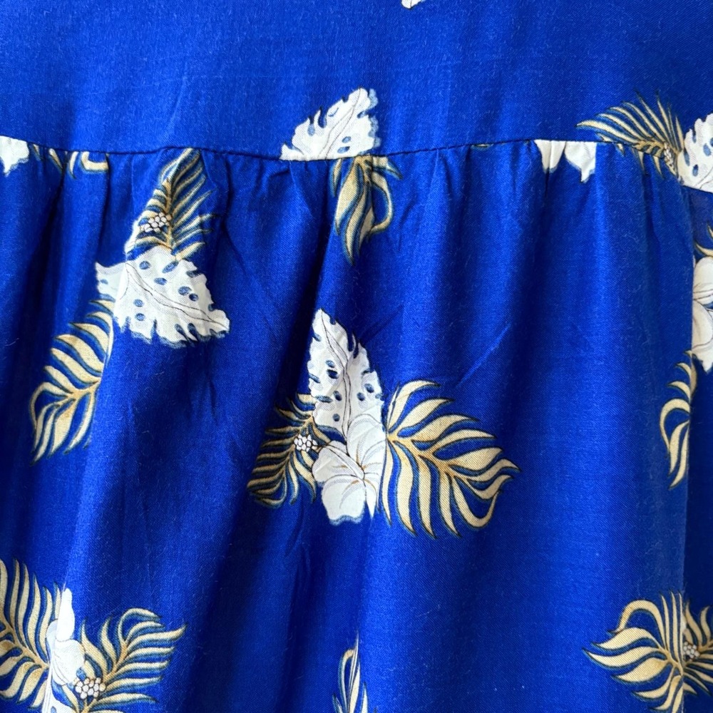 Vintage Hawaiian Victor Sports Blue Floral Midi Dress Retro Resort M/L - Picture 5 of 10